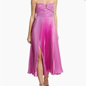 AMUR Harden Pleated Strapless Midi-Dress